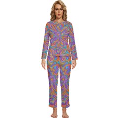 Mid Century Retro Floral 1970s 1960s Pattern 75 Womens  Long Sleeve Lightweight Pajamas Set by violetheavensky
