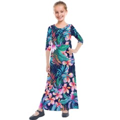 Hawaiian Flowers Hawaii Kids  Quarter Sleeve Maxi Dress by Cemarart