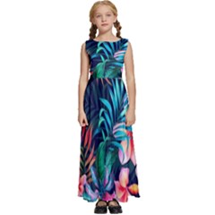 Hawaiian Flowers Hawaii Kids  Satin Sleeveless Maxi Dress by Cemarart