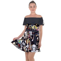 Jesus Christ Modern Halftone Pattern Off Shoulder Velour Dress by snek