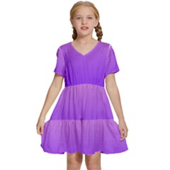 Cotton Candy Pink To Indigo Violet Linear Gradient Kids  Short Sleeve Tiered Mini Dress by GradientsOmbre