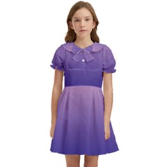 Cotton Candy Pink To Navy Blue Linear Gradient Kids  Bow Tie Puff Sleeve Dress by GradientsOmbre