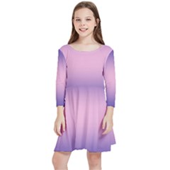 Navy Blue To Cotton Candy Pink Bilinear Gradient Kids  Quarter Sleeve Skater Dress by GradientsOmbre