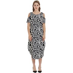 Black White Giraffe Pattern Cold Shoulder Loose Fit Dress With Pockets by DinkovaArt