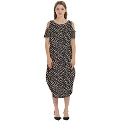 Brown Snake Pattern Cold Shoulder Loose Fit Dress With Pockets by DinkovaArt