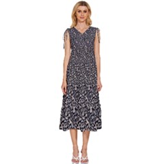 Brown Giraffe Pattern V-neck Drawstring Shoulder Sleeveless Maxi Dress by DinkovaArt