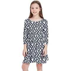 Black White Snake Pattern Kids  Quarter Sleeve Skater Dress by DinkovaArt