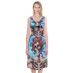 Grateful Dead Hippie Peace Roses Rock Music Legend Midi Sleeveless Dress by Tsamara