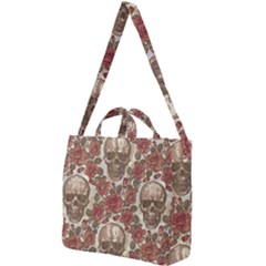 Skull And Roses Flowee Flora Floral Patterns Pattern Square Shoulder Tote Bag by Tsamara