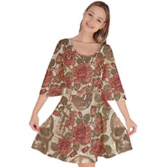 Skull And Roses Flowee Flora Floral Patterns Pattern Velour Kimono Dress by Tsamara