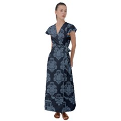 Dr Who Tardis Pattern Flutter Sleeve Maxi Dress by Tsamara