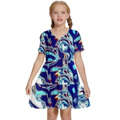 Trippy Dippy Bears Blue Dancing Greatful Dead Skull Steal Your Face Kids  Short Sleeve Tiered Mini Dress by Salmanaz77