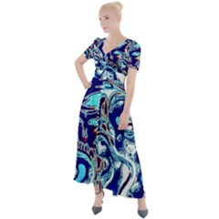 Trippy Dippy Bears Blue Dancing Greatful Dead Skull Steal Your Face Button Up Short Sleeve Maxi Dress by Salmanaz77