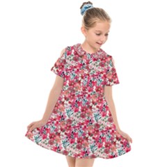 Red Flowers Kids  Short Sleeve Shirt Dress by DinkovaArt