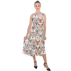 Mix Animal Faces Midi Tie-back Chiffon Dress by DinkovaArt