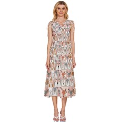 Mix Animal Faces V-neck Drawstring Shoulder Sleeveless Maxi Dress by DinkovaArt