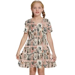 Mix Animals Kids  Short Sleeve Tiered Mini Dress by DinkovaArt