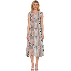 Fox V-neck Drawstring Shoulder Sleeveless Maxi Dress by DinkovaArt