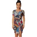 Background Embroidery Pattern Stitches Abstract Fitted Knot Split End Bodycon Dress View1