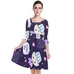 Cupcake Doodle Heart Love Quarter Sleeve Waist Band Dress by Posterlux