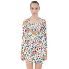 Owenjones Chinese 02 Bright-001 V-neck Bodycon Long Sleeve Dress by Pixelchicken