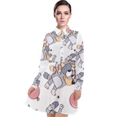 Bluey, Bluey Merch, Bluey Pattern, Bluey Bluey, Bingo, Bluey Design, Bluey Dog Long Sleeve Chiffon Shirt Dress by avitendut