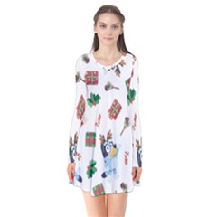 Bluey, Bluey Merch, Bluey Pattern, Bluey Bluey, Bingo, Bluey Design, Bluey Dog Long Sleeve V-neck Flare Dress by avitendut
