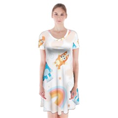 Bluey, Bluey Merch, Bluey Pattern, Bluey Bluey, Bingo, Bluey Design, Bluey Dog Short Sleeve V-neck Flare Dress by avitendut