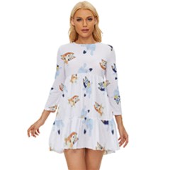 Bluey, Bluey Merch, Bluey Pattern, Bluey Bluey, Bingo, Bluey Design, Bluey Dog Long Sleeve Babydoll Dress by avitendut