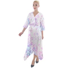 Digital Art Artwork Abstract Pink Purple Quarter Sleeve Wrap Front Maxi Dress by Dutashop