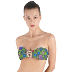 Mid Century Retro Floral 1970s 1960s Pattern 59 Twist Bandeau Bikini Top by violetheavensky