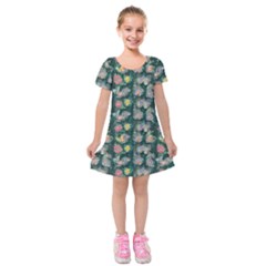 Mid Century Retro Floral 1970s 1960s Pattern 62 Kids  Short Sleeve Velvet Dress by violetheavensky