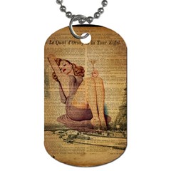 Vintage Newspaper Print Pin Up Girl Paris Eiffel Tower Dog Tag (one Sided) by chicelegantboutique