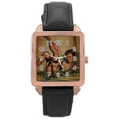 Vintage Newspaper Print Sexy Hot Pin Up Girl Paris Eiffel Tower Rose Gold Leather Watch  by chicelegantboutique