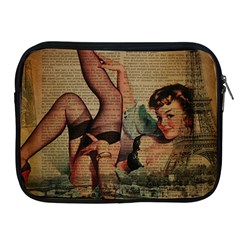 Vintage Newspaper Print Sexy Hot Pin Up Girl Paris Eiffel Tower Apple Ipad 2/3/4 Zipper Case by chicelegantboutique