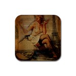 Vintage Newspaper Print Sexy Hot Gil Elvgren Pin Up Girl Paris Eiffel Tower Drink Coaster (Square) Front