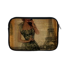 Retro Telephone Lady Vintage Newspaper Print Pin Up Girl Paris Eiffel Tower Apple Ipad Mini Zipper Case by chicelegantboutique