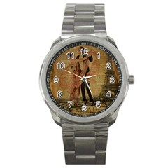 Vintage Paris Eiffel Tower Elegant Dancing Waltz Dance Couple  Sport Metal Watch by chicelegantboutique