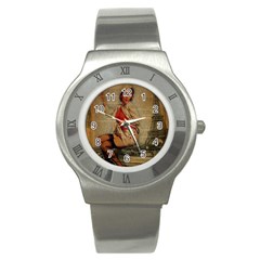  Vintage Newspaper Print Pin Up Girl Paris Eiffel Tower Funny Vintage Retro Nurse  Stainless Steel Watch (unisex) by chicelegantboutique