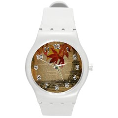 Elegant Fall Autumn Leaves Vintage Paris Eiffel Tower Landscape Plastic Sport Watch (medium) by chicelegantboutique