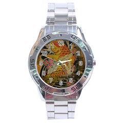 Funky Japanese Tattoo Koi Fish Graphic Art Stainless Steel Watch (men s) by chicelegantboutique