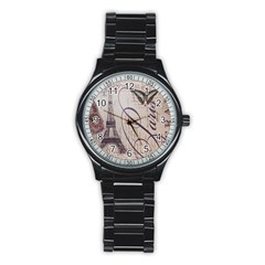 Vintage Scripts Floral Scripts Butterfly Eiffel Tower Vintage Paris Fashion Sport Metal Watch (black) by chicelegantboutique