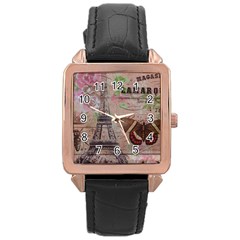 Girly Bee Crown  Butterfly Paris Eiffel Tower Fashion Rose Gold Leather Watch  by chicelegantboutique