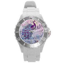 French Scripts  Purple Peacock Floral Paris Decor Plastic Sport Watch (large) by chicelegantboutique