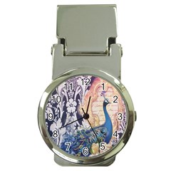 Damask French Scripts  Purple Peacock Floral Paris Decor Money Clip With Watch by chicelegantboutique