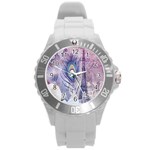 Peacock Feather White Rose Paris Eiffel Tower Plastic Sport Watch (Large) Front