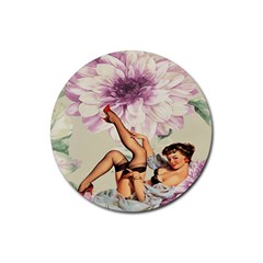 Gil Elvgren Pin Up Girl Purple Flower Fashion Art Drink Coasters 4 Pack (round) by chicelegantboutique