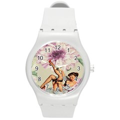 Gil Elvgren Pin Up Girl Purple Flower Fashion Art Plastic Sport Watch (medium) by chicelegantboutique