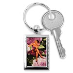 Cute Gil Elvgren Purple Dress Pin Up Girl Pink Rose Floral Art Key Chain (Rectangle) Front