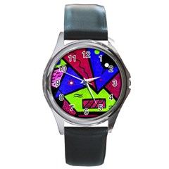 Modern Art Round Metal Watch (silver Rim) by Siebenhuehner